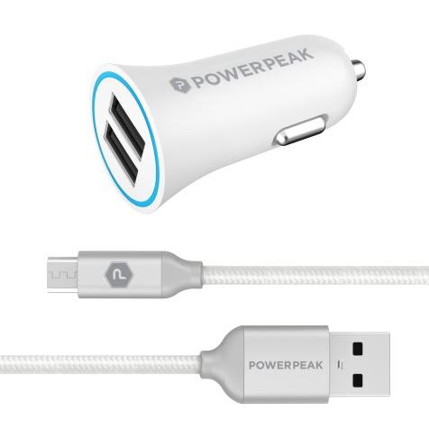 Powerp Dual Port Rapid Car Charger With Braided Micro USB Charge & Sync Cable Smartphone Accessories Refurbished - N/A (Il n'y a pas assez d'in refurbished available on Backmarket