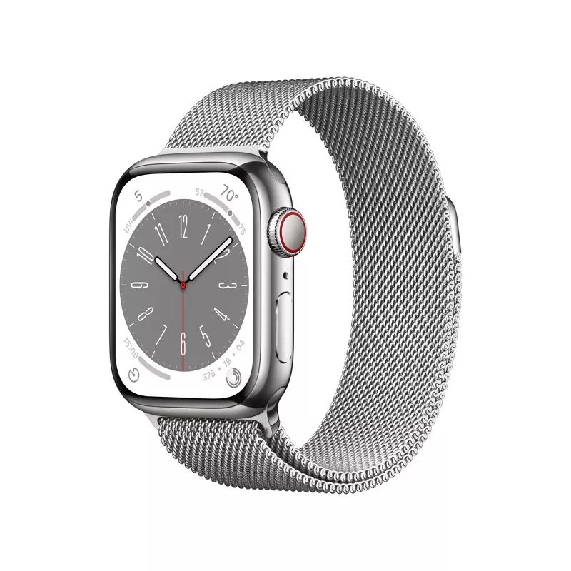 Apple Watch Series 8 (2022) GPS + Cellular 41 mm - Stainless steel Silver - Milanese loop Gray Reconditionné - Apple refurbished available on Backmarket
