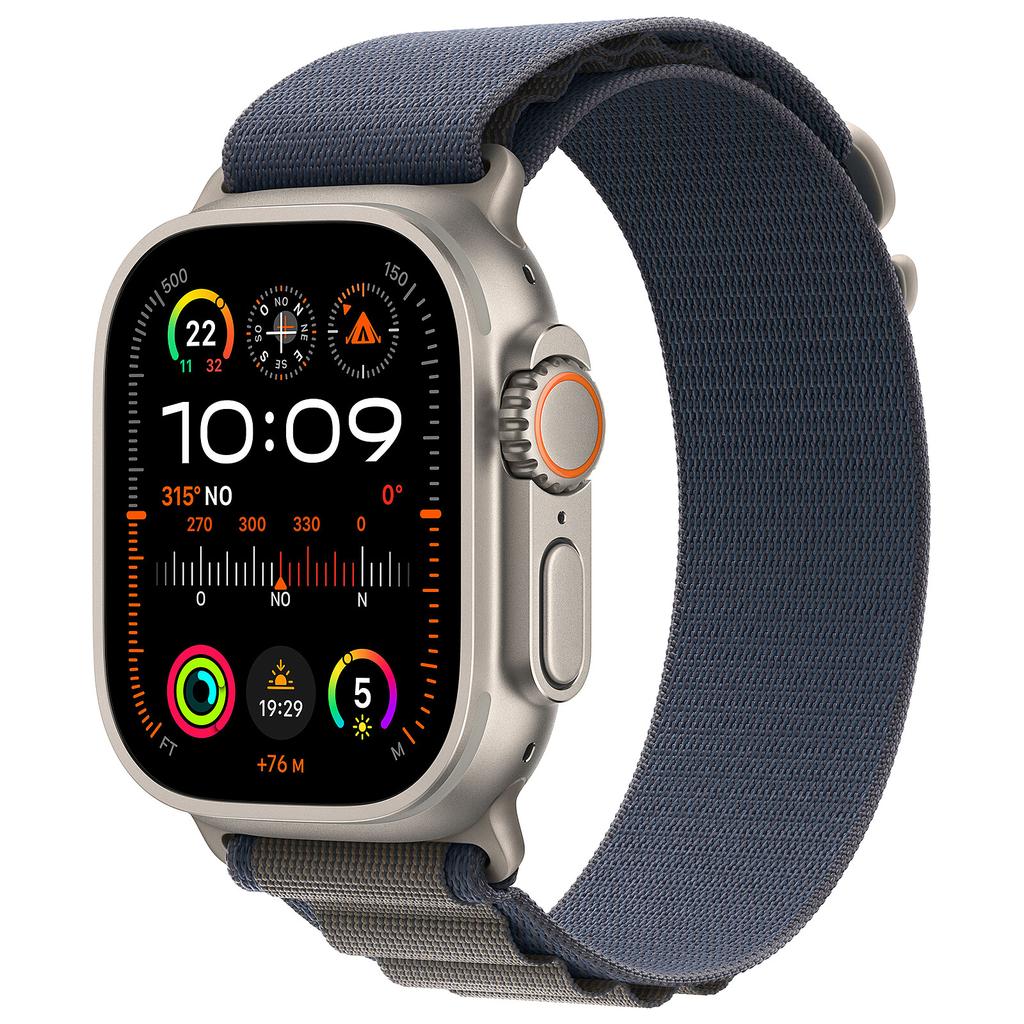 Apple Watch Ultra (2022) GPS + Cellular 49 mm - Titanium Natural Titanium - Alpine loop Blue Reconditionné - Apple refurbished available on Backmarket