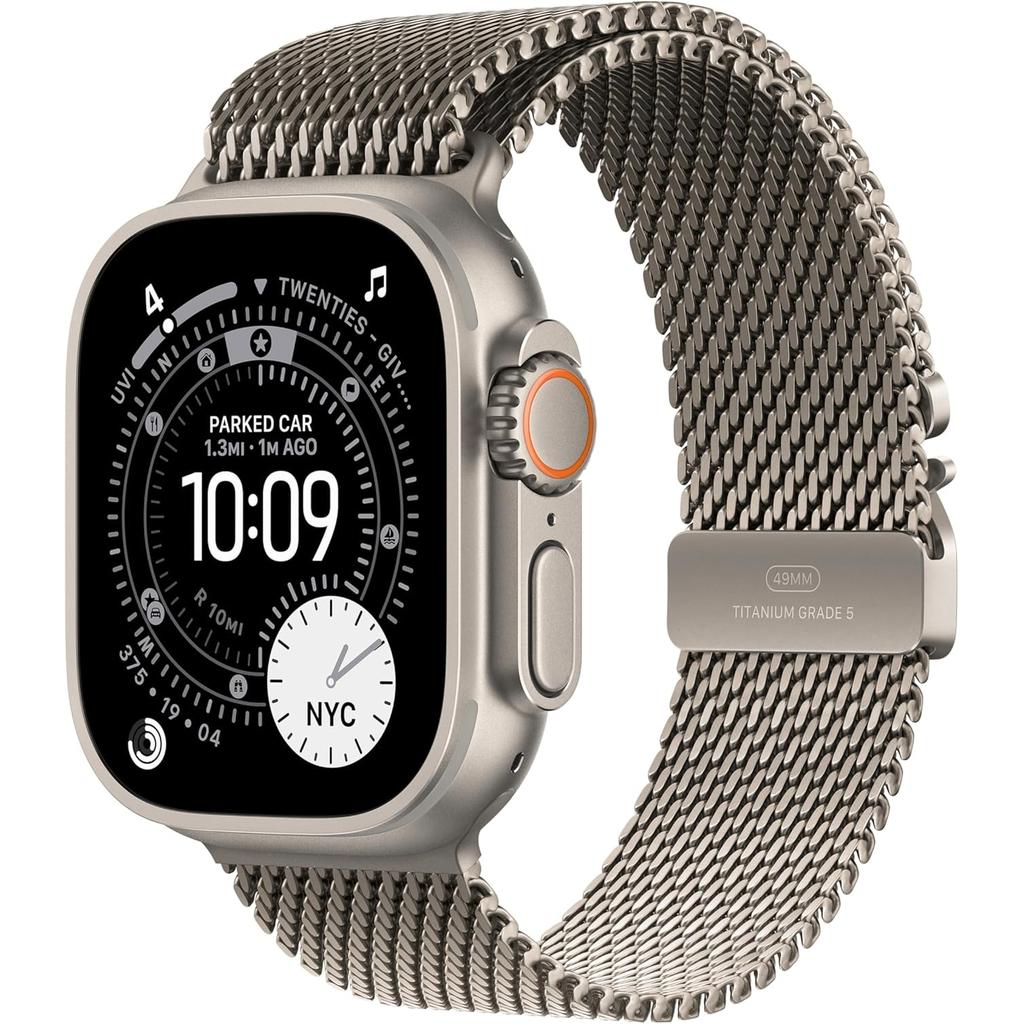 Apple Watch Ultra 3 (2025) GPS + Cellular 49 mm - Titanium Natural - Milanese loop Gray Reconditionné - Apple refurbished available on Backmarket