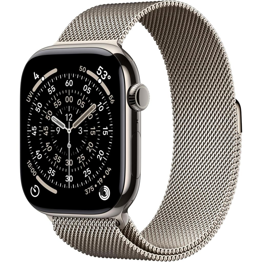 Apple Watch Series 11 (2025) GPS + Cellular 46 mm - Titanium Natural - Milanese loop Starlight Reconditionné - Apple refurbished available on Backmarket