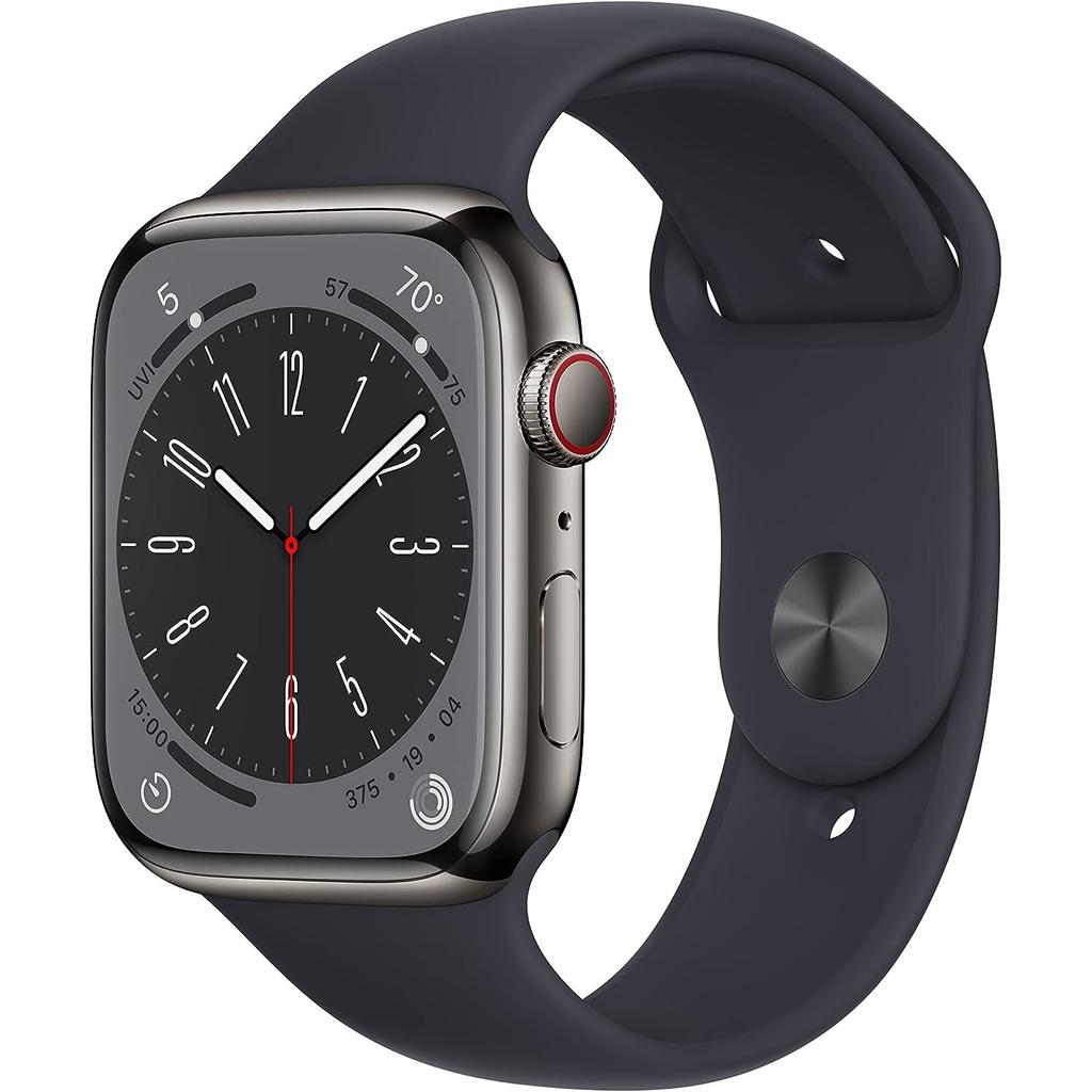 Buy Apple Watch Series 8 (2022) GPS + Cellular 45 mm - Stainless steel Graphite - Sport band Black Refurbished - $174.00 Apple Watch Series 8 (2022) GPS + Cellular 45 mm - Stainless steel Graphite - Sport band Black Refurbished - Apple refurbished available on Backmarket