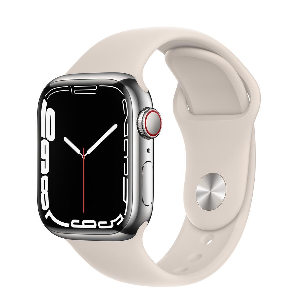 Apple Watch Series 7 (2021) GPS + Cellular 41 mm - Stainless steel Silver - Sport band Starlight Refurbished - Apple refurbished available on Backmarket