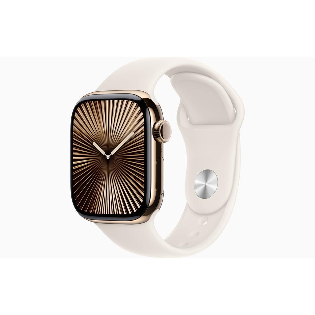 Apple Watch Series 10 (2024) GPS + Cellular 42 mm - Titanium Gold - Sport band Starlight Reconditionné - Apple refurbished available on Backmarket