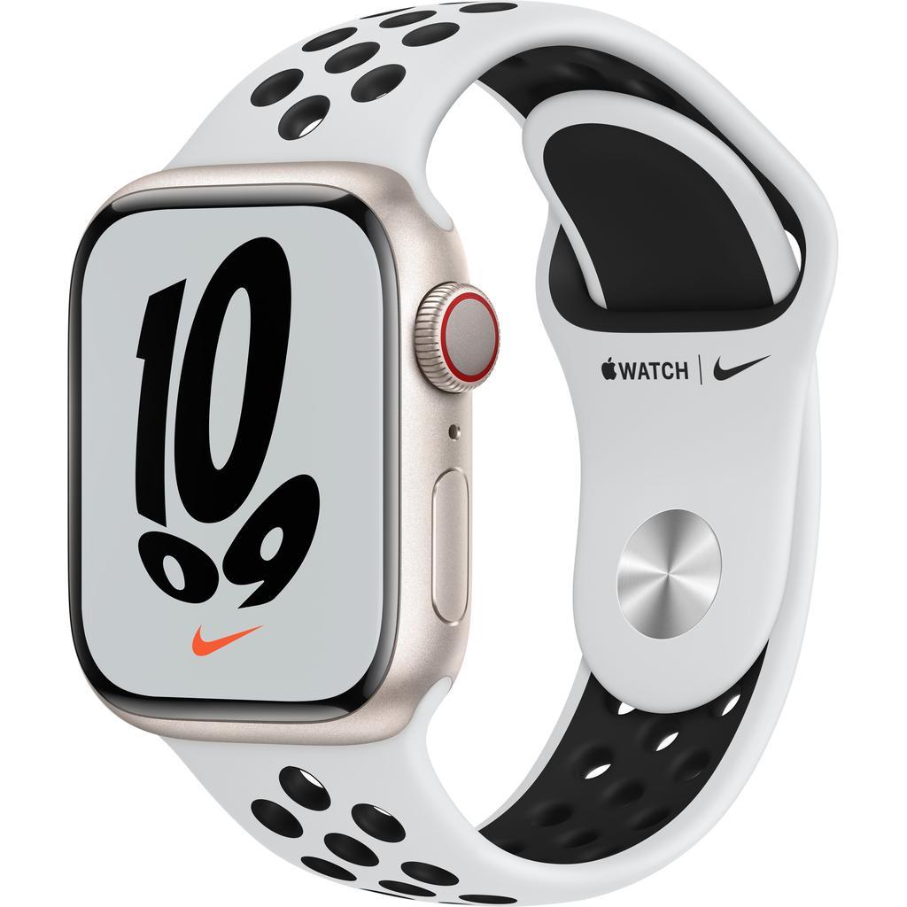 Apple Watch Series 7 (2021) GPS + Cellular 45 mm - Aluminium Starlight - Nike Sport band White/Black Reconditionné - Apple refurbished available on Backmarket