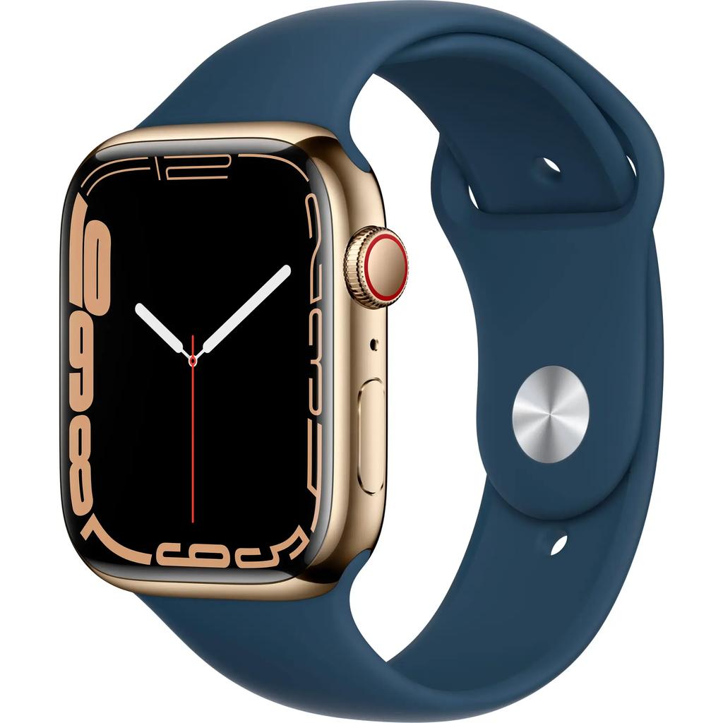 Buy Apple Watch Series 7 (2021) GPS + Cellular 45 mm - Stainless steel Gold - Sport band Blue Reconditionné - $149.95 Apple Watch Series 7 (2021) GPS + Cellular 45 mm - Stainless steel Gold - Sport band Blue Reconditionné - Apple refurbished available on Backmarket