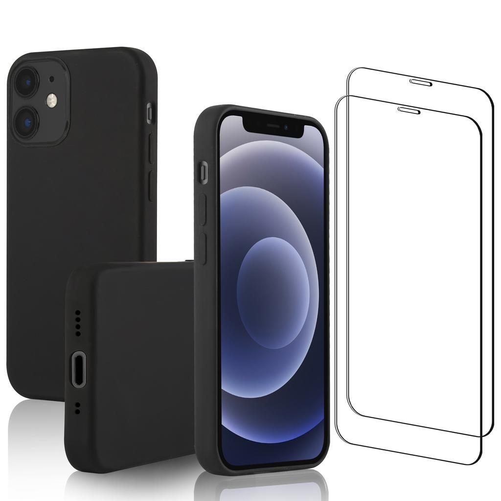 iPhone 12 mini case and 2 protective screens - Silicone - Black Refurbished - N/A (je n'ai pas pu trouver de marque conn refurbished available on Backmarket