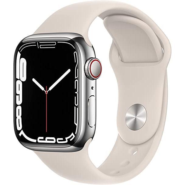 Apple Watch Series 7 (2021) GPS + Cellular 45 mm - Stainless steel Silver - Sport band Starlight Refurbished - Apple refurbished available on Backmarket
