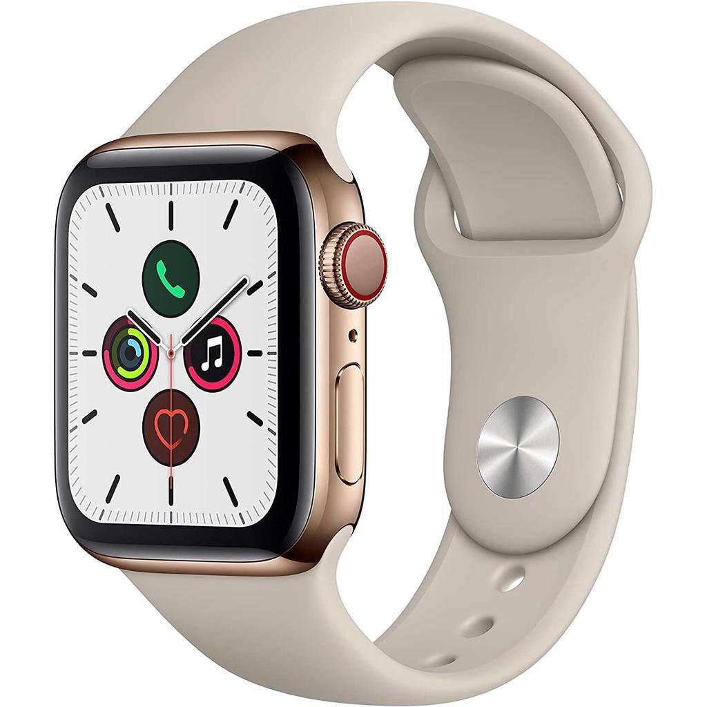 Apple Watch Series 5 (2019) GPS + Cellular 40 mm - Stainless steel Gold - Sport band Starlight Reconditionné - Apple refurbished available on Backmarket