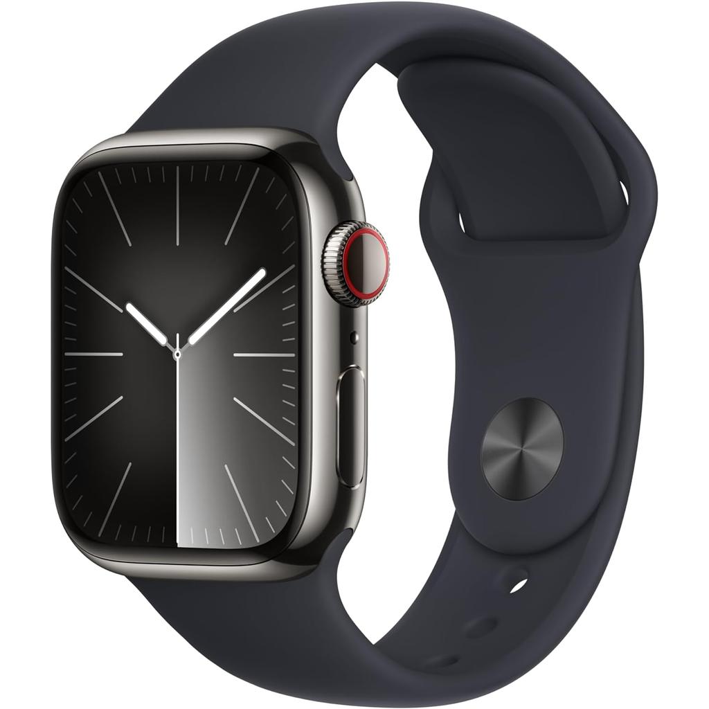 Apple Watch Series 9 (2023) GPS + Cellular 41 mm - Stainless steel Graphite - Sport band Black Reconditionné - Apple refurbished available on Backmarket