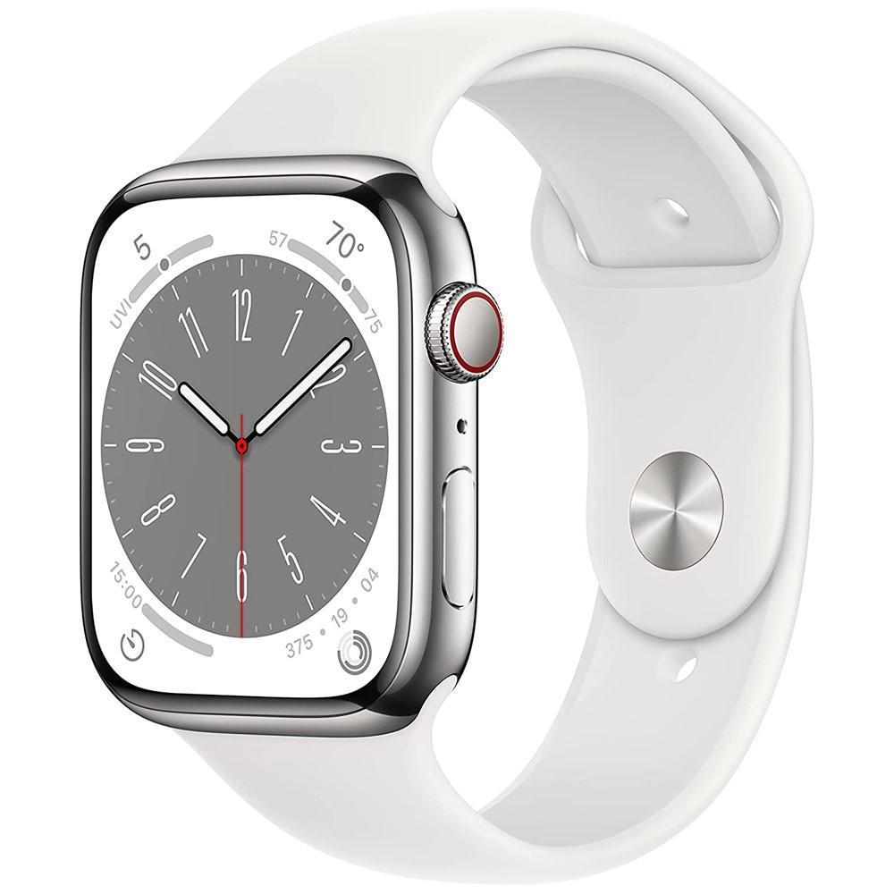 Apple Watch Series 8 (2022) GPS + Cellular 41 mm - Stainless steel Silver - Sport band White Refurbished - Apple refurbished available on Backmarket