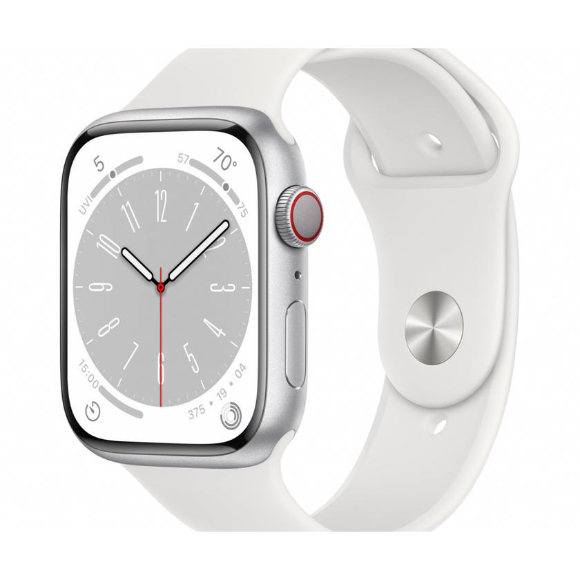 Apple Watch Series 8 (2022) GPS + Cellular 45 mm - Aluminium Silver - Sport band White Refurbished - Apple refurbished available on Backmarket