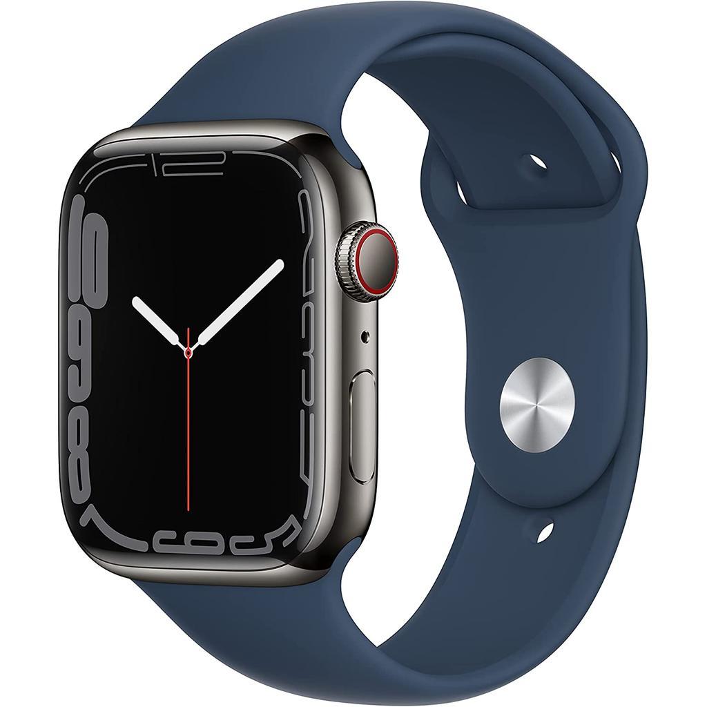 Apple Watch Series 7 (2021) GPS + Cellular 45 mm - Stainless steel Graphite - Sport band Blue Reconditionné - Apple refurbished available on Backmarket