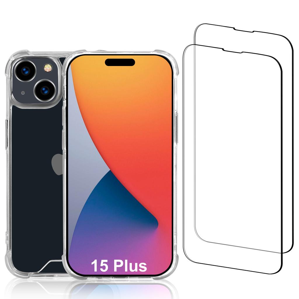 iPhone 15 Plus case and 2 protective screens - Recycled plastic - Transparent Refurbished - N/A (je n'ai pas pu trouver de marque conn refurbished available on Backmarket