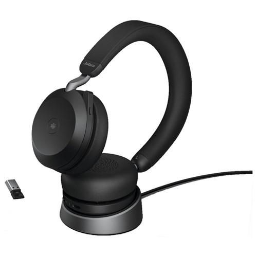 Jabra Evolve2 75 UC USB-A w Chargingstand -Black-CR Noise cancelling Headphone Bluetooth with microphone - Black Refurbished - Jabra refurbished available on Backmarket
