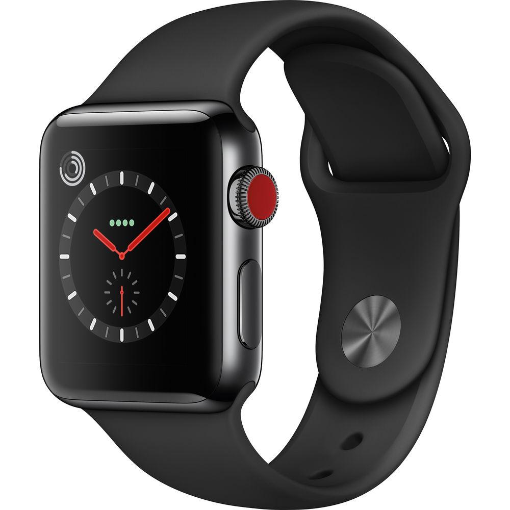 Apple Watch Series 3 (2017) GPS + Cellular 38 mm - Stainless steel Space Black - Sport band Black Reconditionné - Apple refurbished available on Backmarket