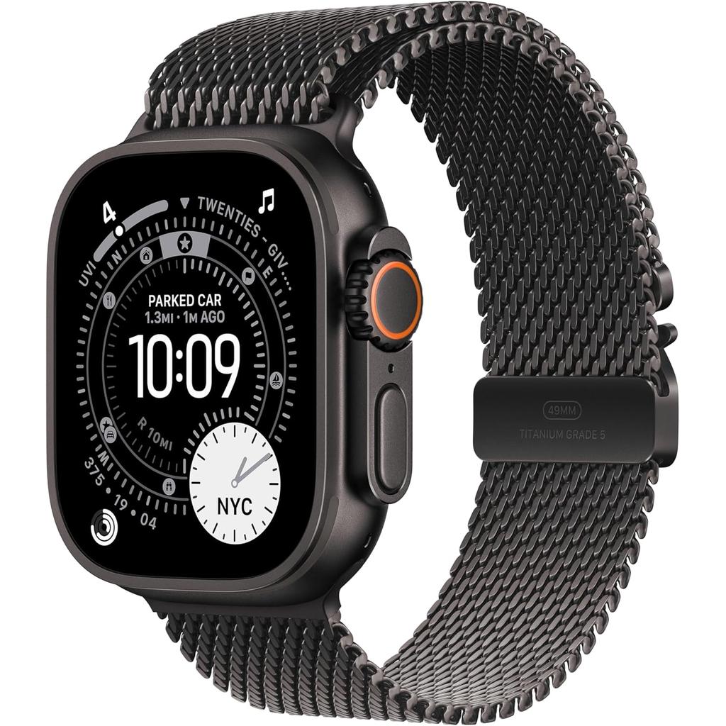 Apple Watch Ultra 3 (2025) GPS + Cellular 49 mm - Titanium Black - Milanese loop Black Reconditionné - Apple refurbished available on Backmarket