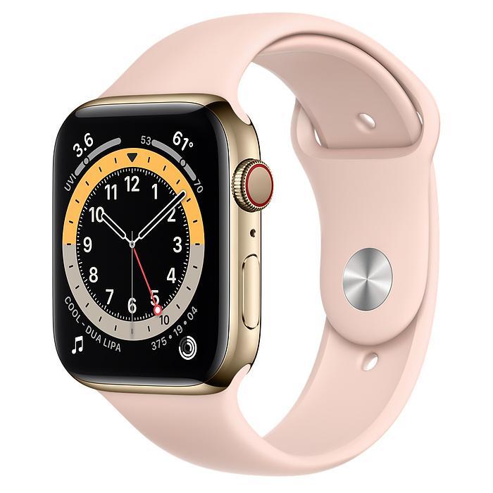 Apple Watch Series 5 (2019) GPS + Cellular 44 mm - Stainless steel Gold - Sport band Pink Reconditionné - Apple refurbished available on Backmarket