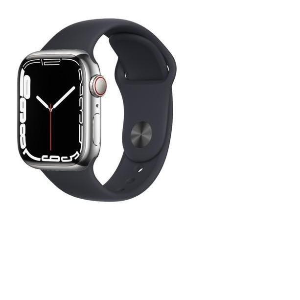 Apple Watch Series 7 (2021) GPS + Cellular 45 mm - Stainless steel Silver - Sport band Black Reconditionné - Apple refurbished available on Backmarket