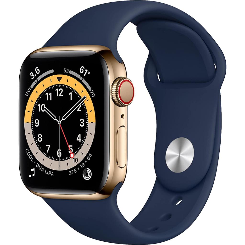 Apple Watch Series 6 (2020) GPS + Cellular 40 mm - Stainless steel Gold - Sport band Blue Reconditionné - Apple refurbished available on Backmarket