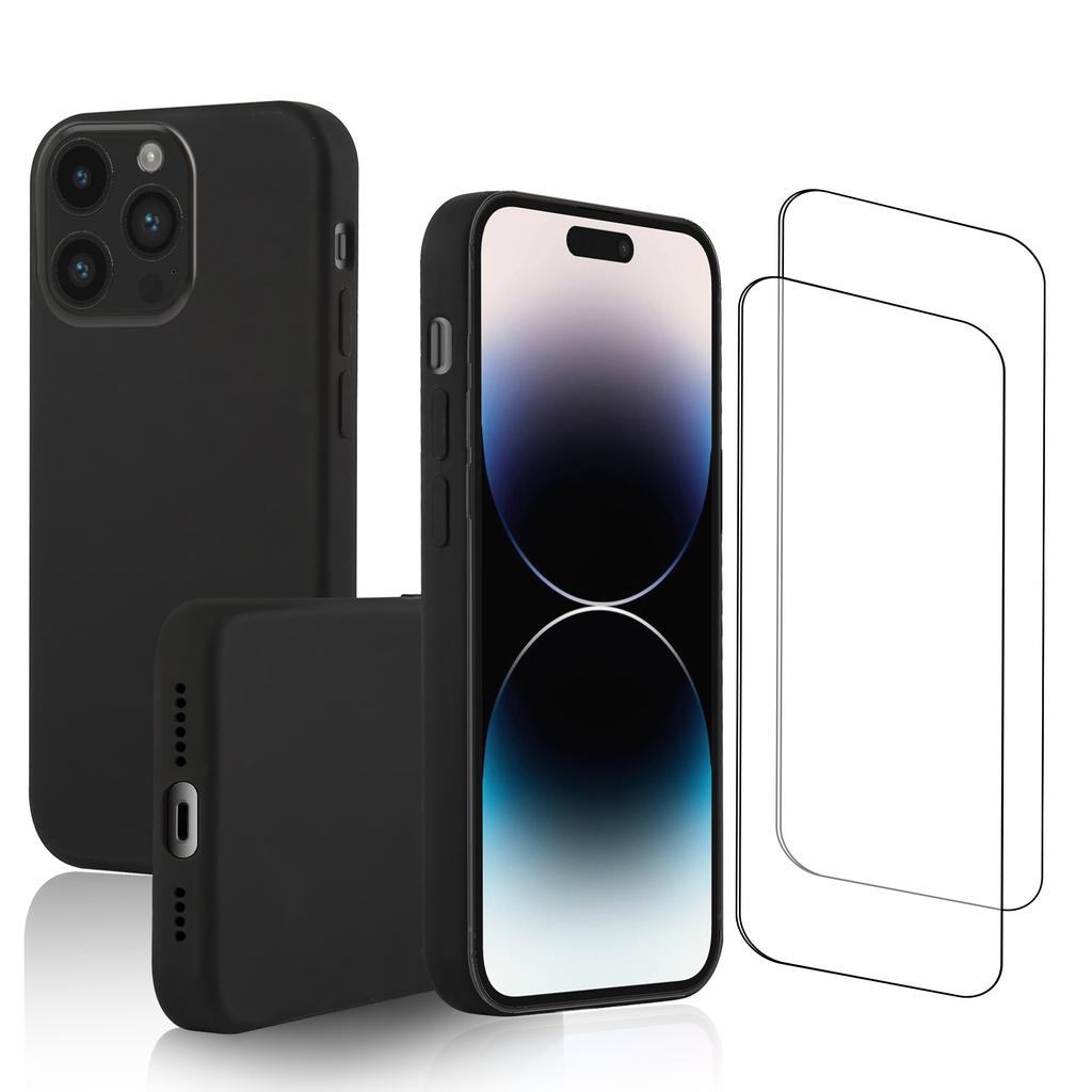 iPhone 14 Pro Max case and 2 protective screens - Silicone - Black Refurbished - N/A (je n'ai pas pu trouver de marque conn refurbished available on Backmarket