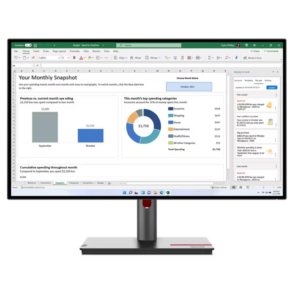 Lenovo 27-inch Monitor 2560 x 1440 LCD (Thinkvision P27H-30) Refurbished - Lenovo refurbished available on Backmarket