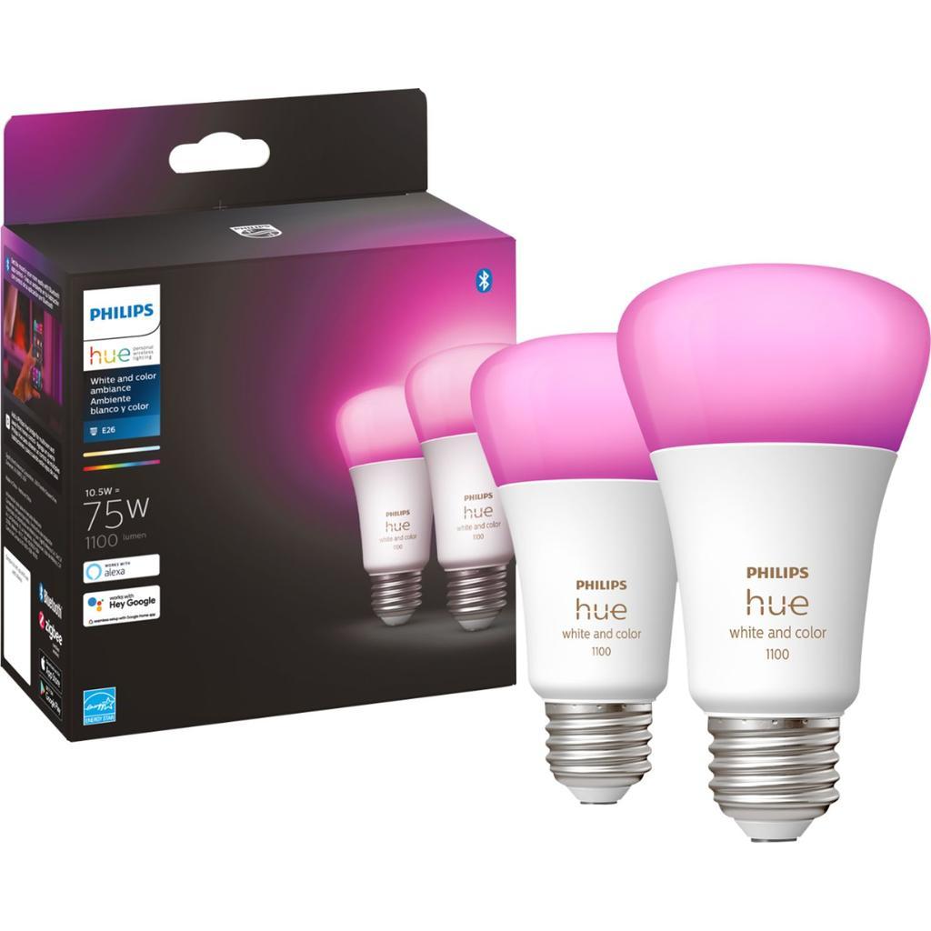 Philips Hue White and Color Ambiance 2-Pack A19 Connected devices Refurbished - Philips refurbished available on Backmarket
