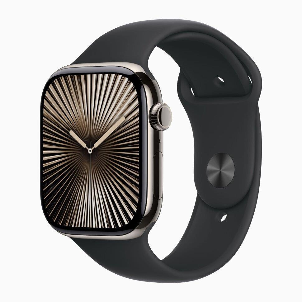 Apple Watch Series 10 (2024) GPS + Cellular 42 mm - Titanium Natural - Sport band Black Reconditionné - Apple refurbished available on Backmarket