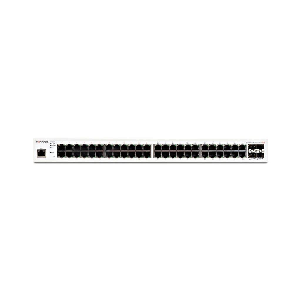 Fortinet BTBR48 | FS-248E-POE | FortiSwitch-248E-POE L2/L3 PoE+ Switch ù 48x GE RJ45 Ports(24 PoE+ Capable), 4 x 1 GE SFP Slots. FortiGate Switch Cont Reconditionné - Fortinet refurbished available on Backmarket