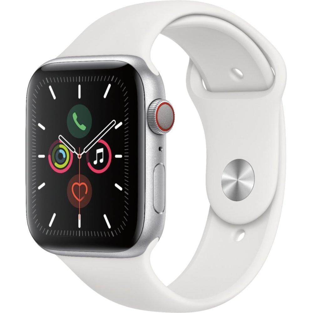 Apple Watch Series 5 (2019) GPS + Cellular 40 mm - Stainless steel Silver - Sport band White Reconditionné - Apple refurbished available on Backmarket