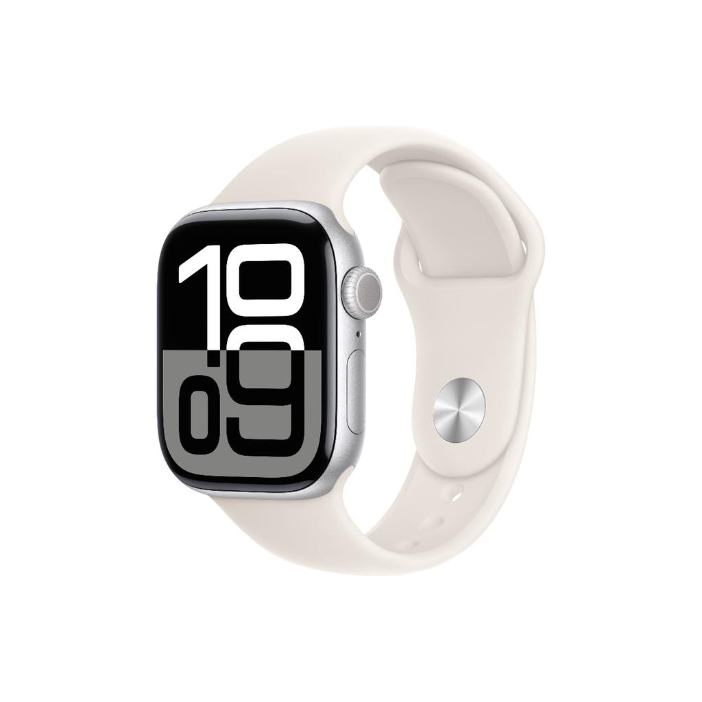 Apple Watch Series 10 (2024) GPS + Cellular 46 mm - Aluminium Silver - Sport band White Reconditionné - Apple refurbished available on Backmarket