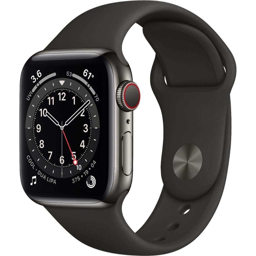 Buy Apple Watch Series 6 (2020) GPS + Cellular 44 mm - Stainless steel Graphite - Sport band Black Refurbished - $422.00 Apple Watch Series 6 (2020) GPS + Cellular 44 mm - Stainless steel Graphite - Sport band Black Refurbished - Apple refurbished available on Backmarket