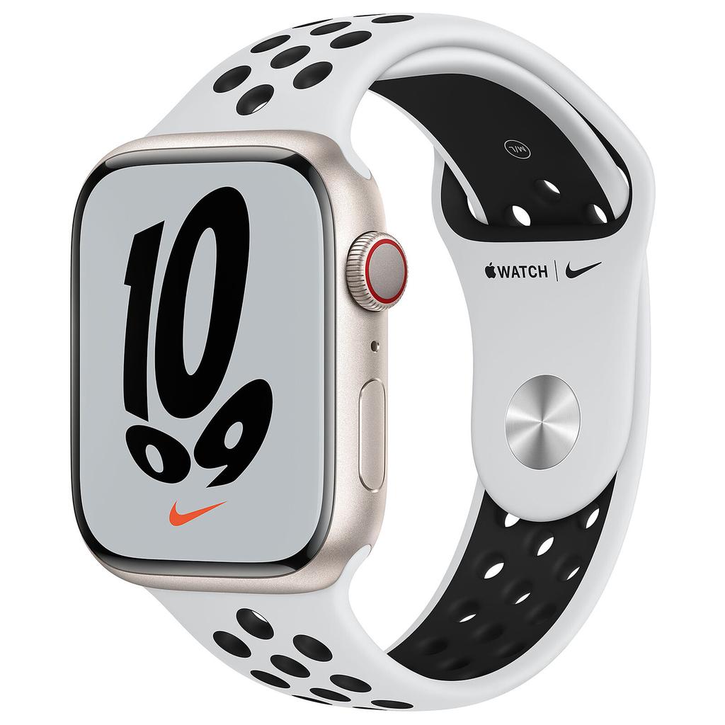 Apple Watch Series 7 (2021) GPS 45 mm - Aluminium Starlight - Nike Sport band White/Black Reconditionné - Apple refurbished available on Backmarket