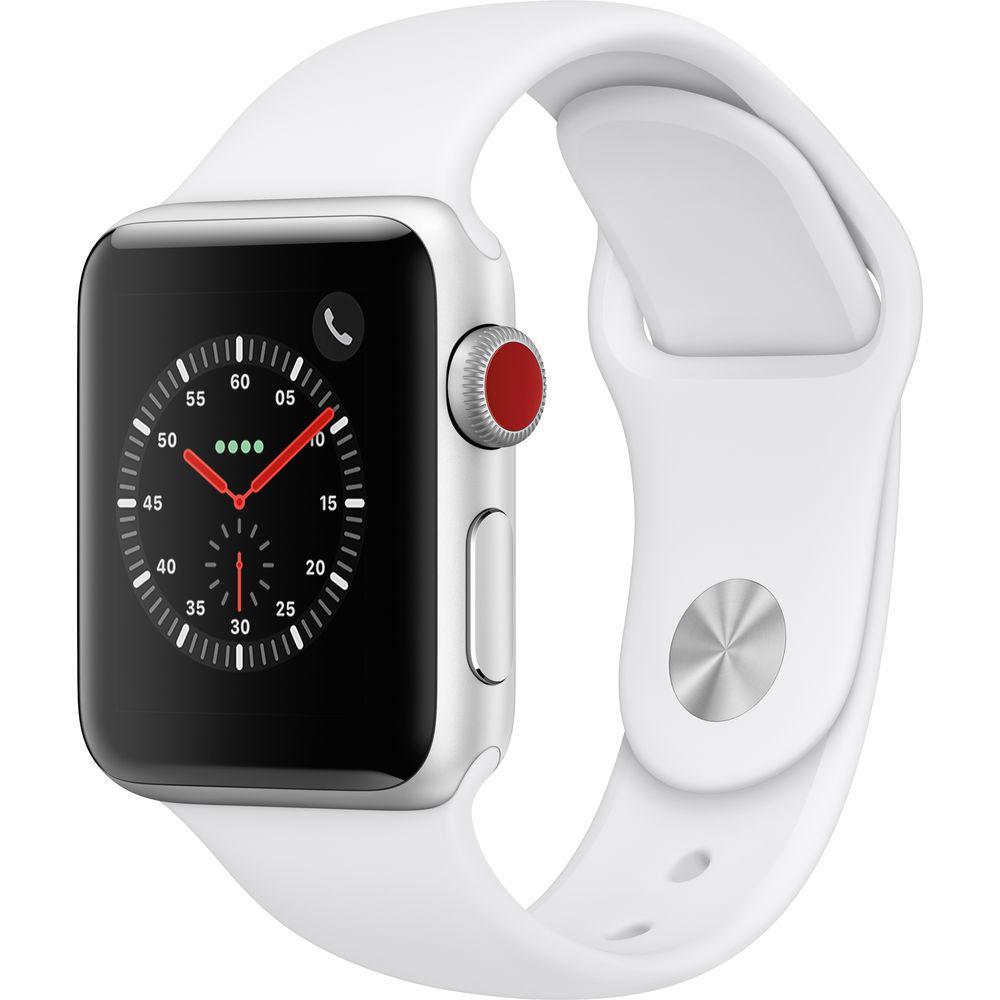 Apple Watch Series 3 (2017) GPS + Cellular 38 mm - Aluminium Silver - Sport band White Reconditionné - Apple refurbished available on Backmarket