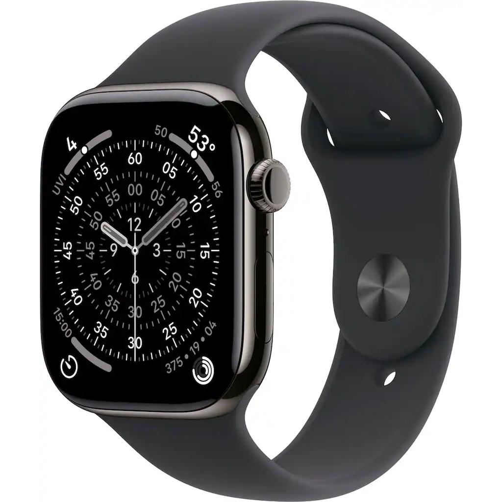 Apple Watch Series 11 (2025) GPS + Cellular 46 mm - Titanium Slate - Sport band Black Reconditionné - Apple refurbished available on Backmarket