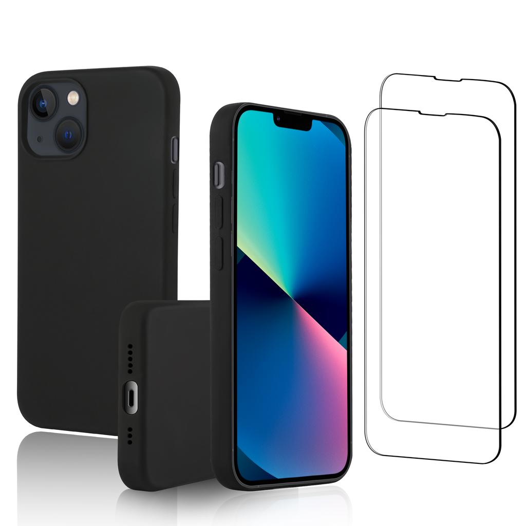 iPhone 14 case and 2 protective screens - Silicone - Black Refurbished - N/A (je n'ai pas pu trouver de marque conn refurbished available on Backmarket
