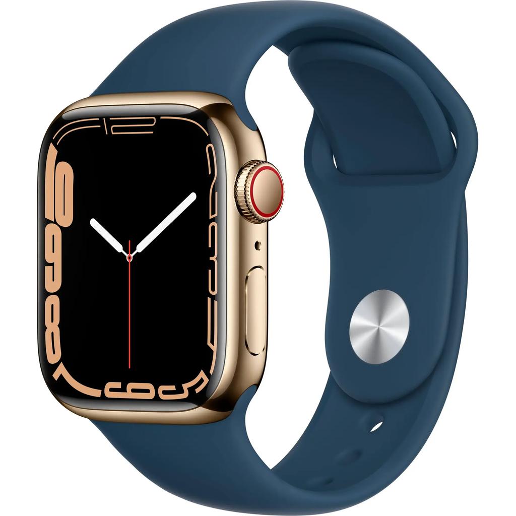 Apple Watch Series 7 (2021) GPS + Cellular 41 mm - Stainless steel Gold - Sport band Blue Reconditionné - Apple refurbished available on Backmarket