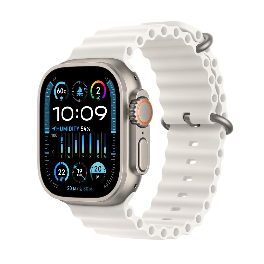 Apple Watch Ultra 2 (2023) GPS + Cellular 49 mm - Titanium Natural Titanium - Ocean band White Reconditionné - Apple refurbished available on Backmarket