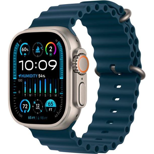 Apple Watch Ultra 2 (2023) GPS + Cellular 49 mm - Titanium Natural Titanium - Ocean band Blue Refurbished - Apple refurbished available on Backmarket