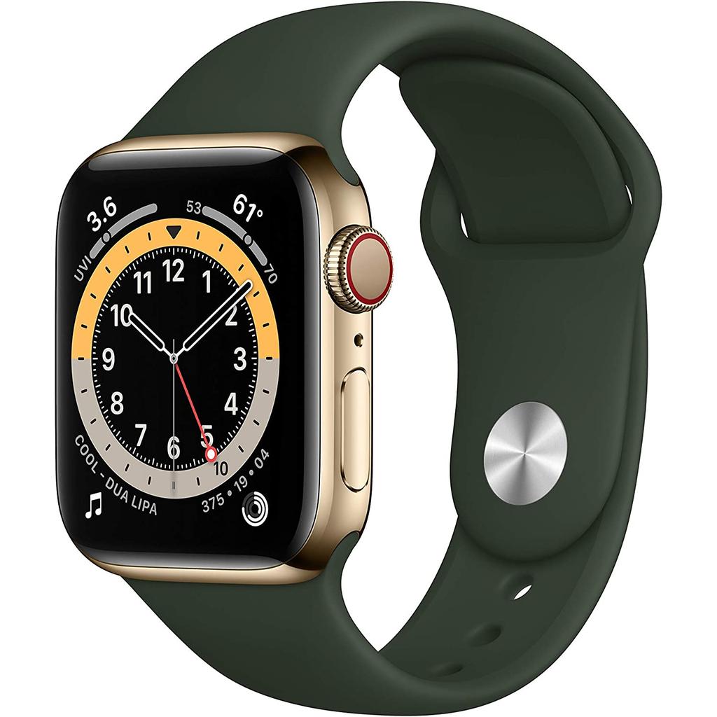 Apple Watch Series 6 (2020) GPS + Cellular 40 mm - Stainless steel Gold - Sport band Green Reconditionné - Apple refurbished available on Backmarket