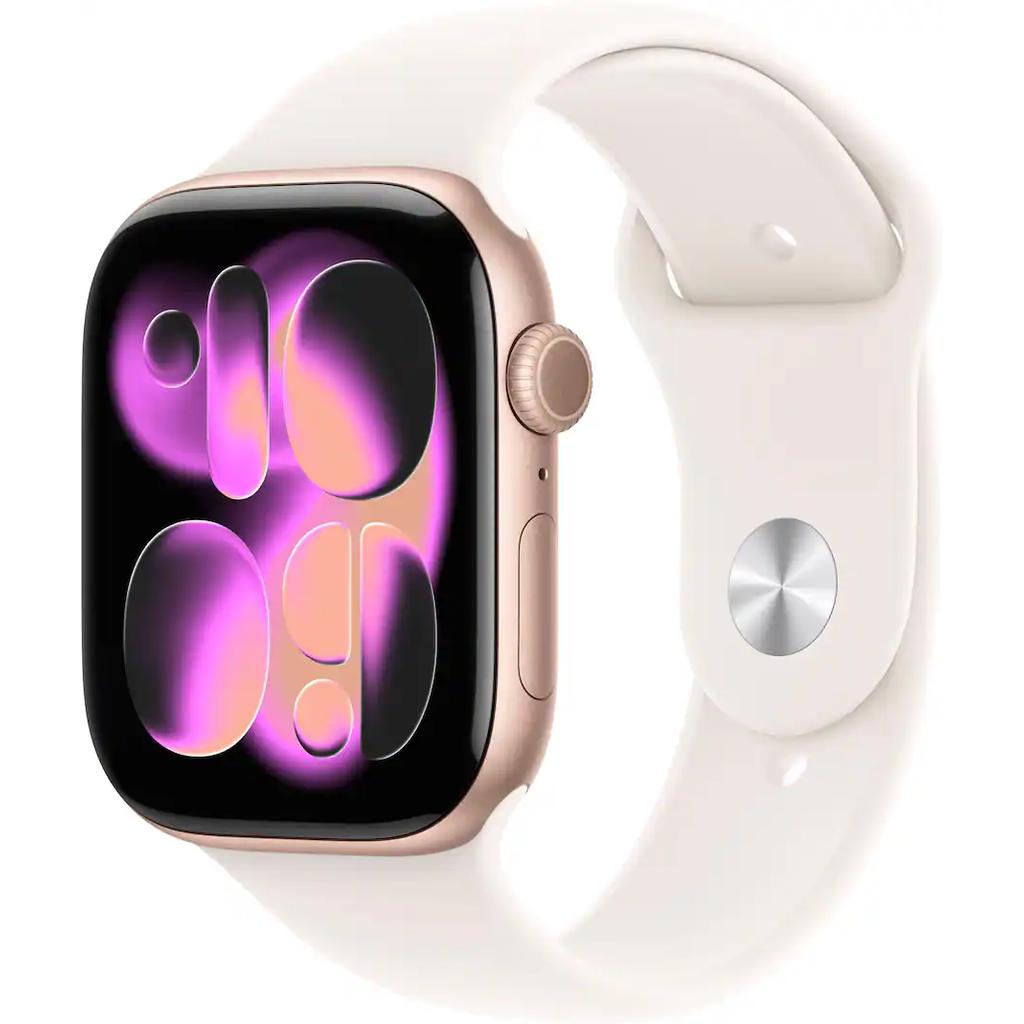 Apple Watch Series 11 (2025) GPS 46 mm - Aluminium Rose Gold - Sport band White Refurbished - Apple refurbished available on Backmarket