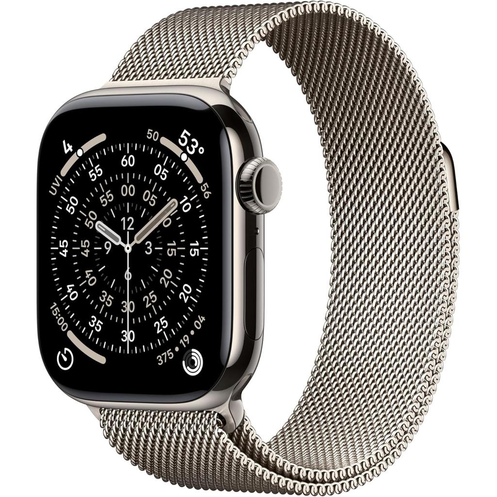 Apple Watch Series 11 (2025) GPS + Cellular 42 mm - Titanium Natural - Milanese loop Gold Reconditionné - Apple refurbished available on Backmarket