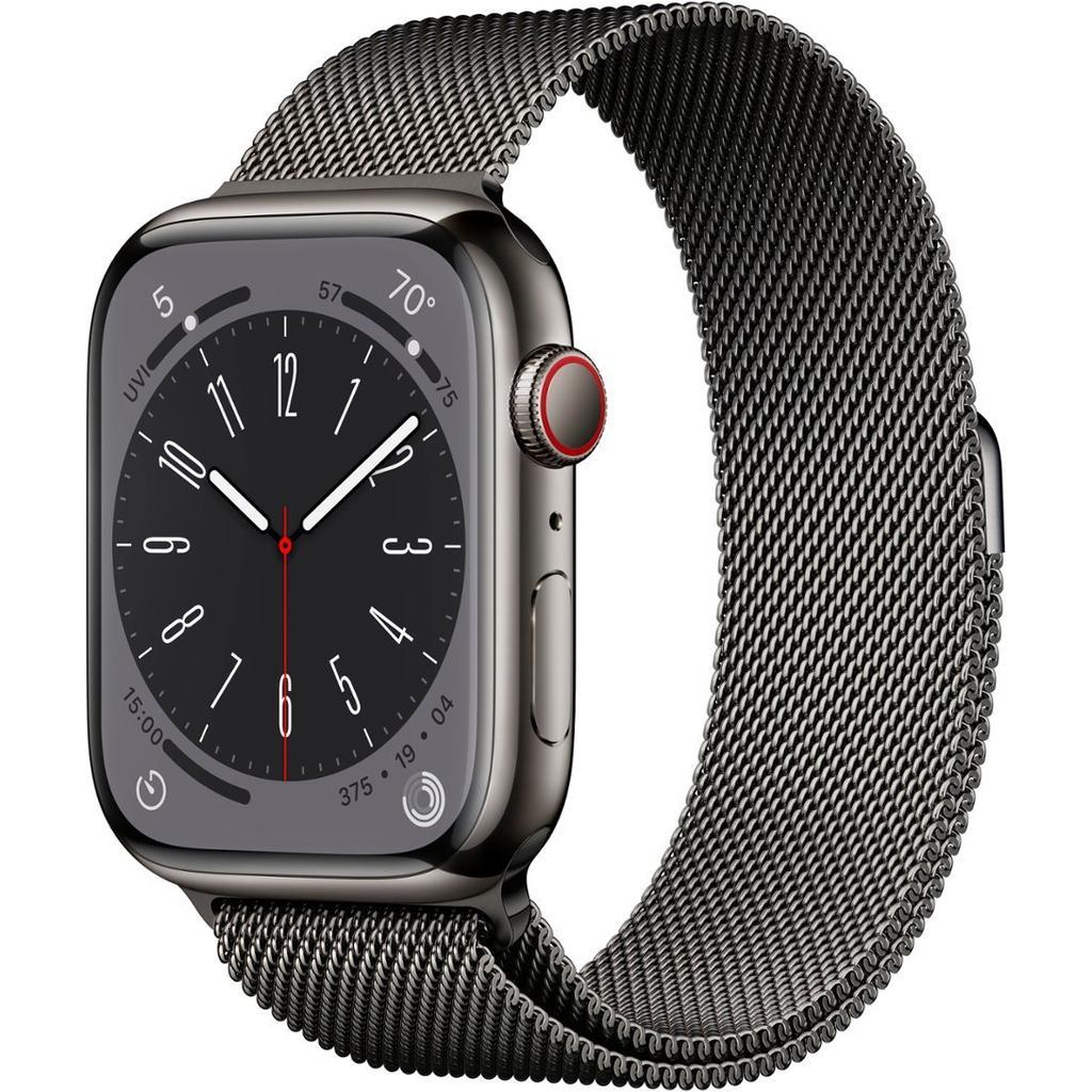 Apple Watch Series 8 (2022) GPS + Cellular 41 mm - Stainless steel Graphite - Milanese loop Black Reconditionné - Apple refurbished available on Backmarket