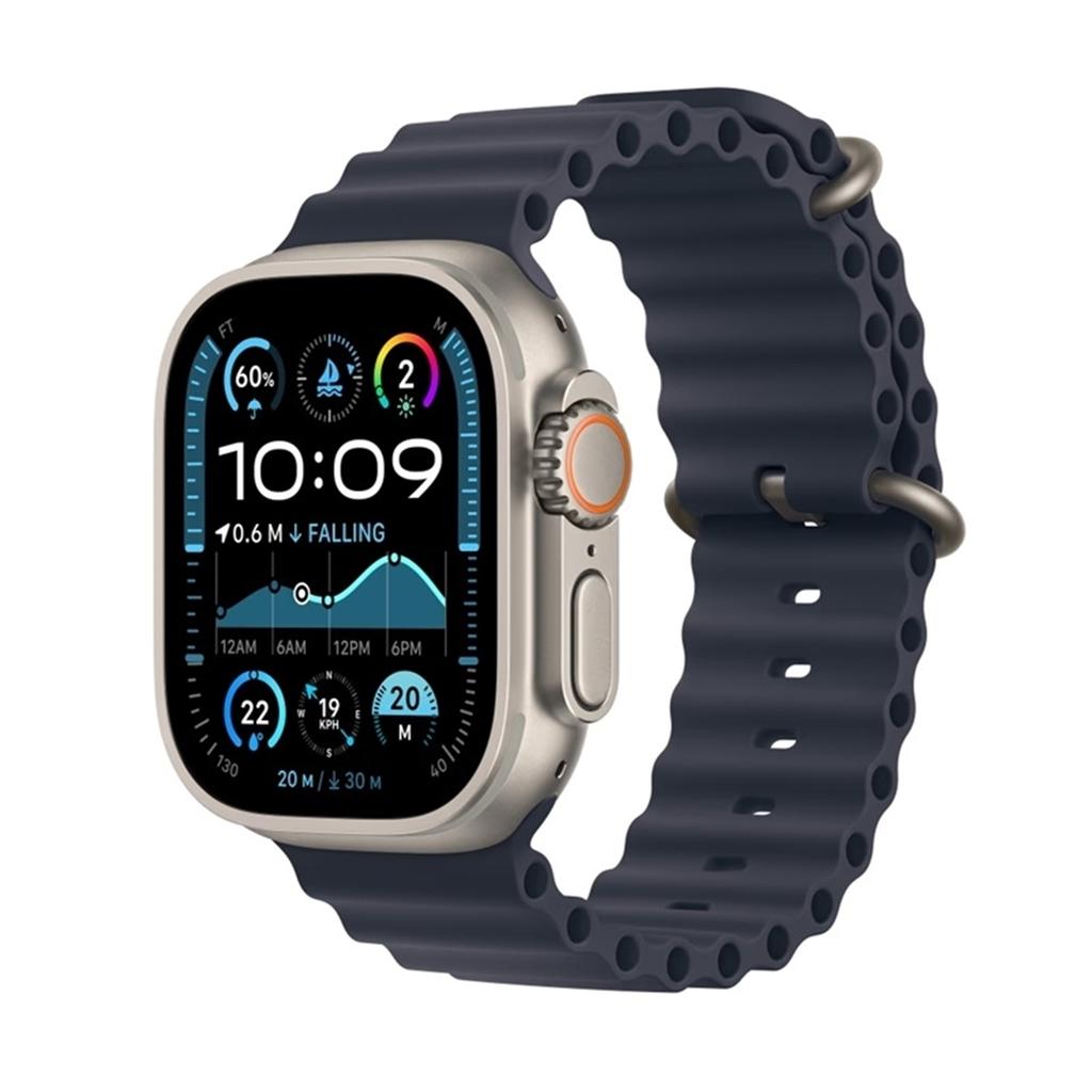 Apple Watch Ultra 2 (2023) GPS + Cellular 49 mm - Titanium Natural Titanium - Ocean band Blue Reconditionné - Apple refurbished available on Backmarket