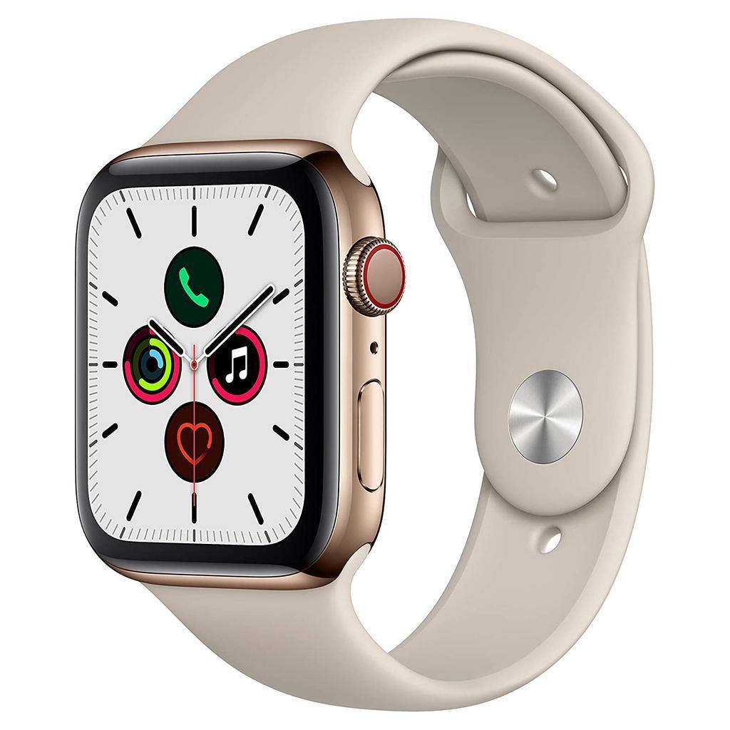 Apple Watch Series 5 (2019) GPS + Cellular 44 mm - Stainless steel Gold - Sport band Starlight Reconditionné - Apple refurbished available on Backmarket