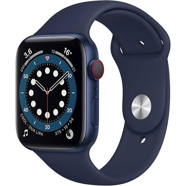Apple Watch Series 6 (2020) GPS 44 mm - Aluminium Blue - Sport band Black Reconditionné - Apple refurbished available on Backmarket