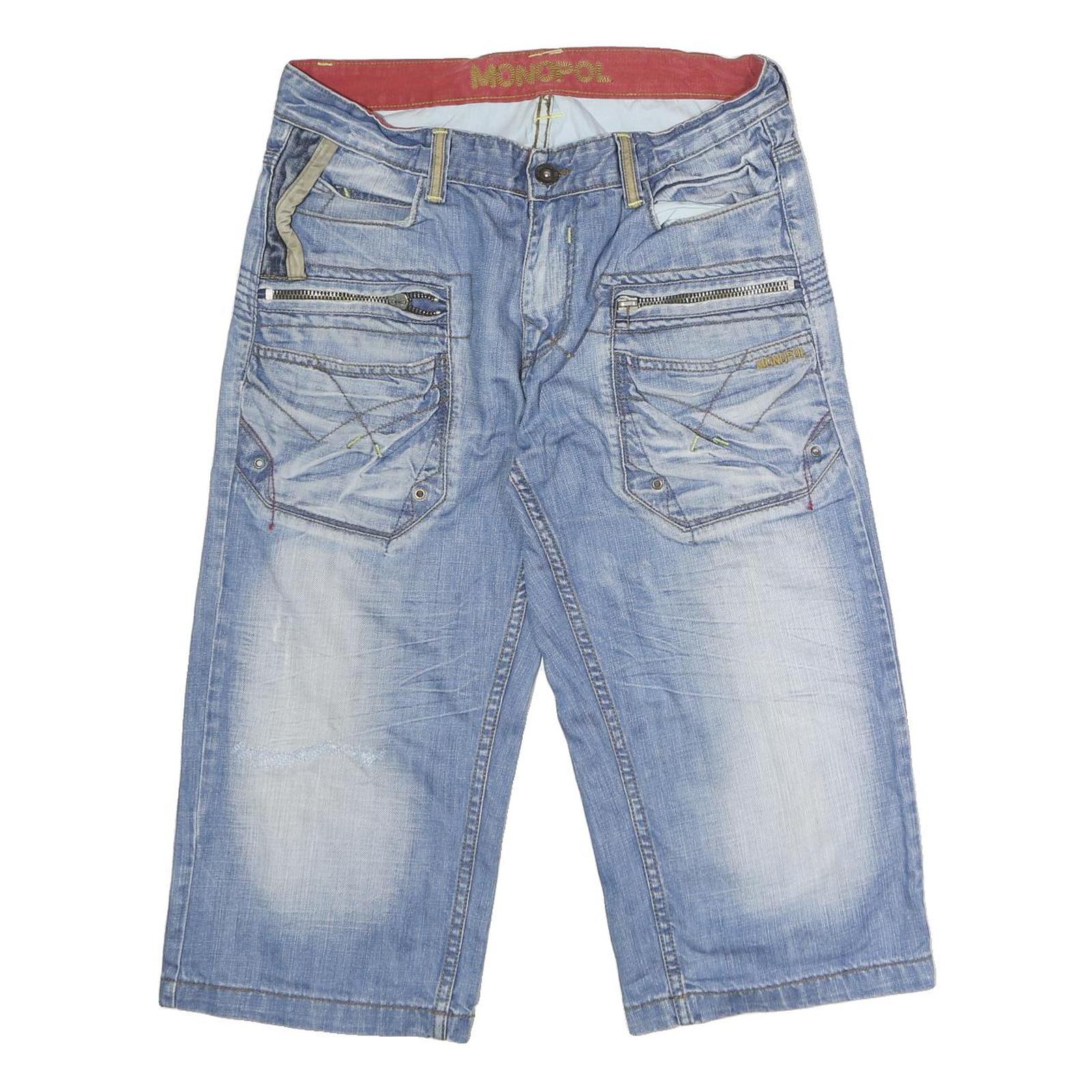 MONOPOL Mens Cotton Blue Denim Casual Shorts L W32 Zip Pockets Relaxed Fit Refurbished - N/A refurbished available on Cerqular