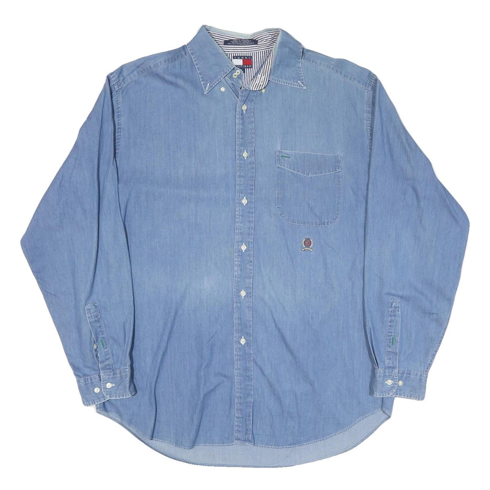 Buy TOMMY HILFIGER Mens Blue Denim Shirt L Cotton Blend Casual Button-Down Long Refurbished - $38.99 TOMMY HILFIGER Mens Blue Denim Shirt L Cotton Blend Casual Button-Down Long Refurbished - N/A refurbished available on Cerqular