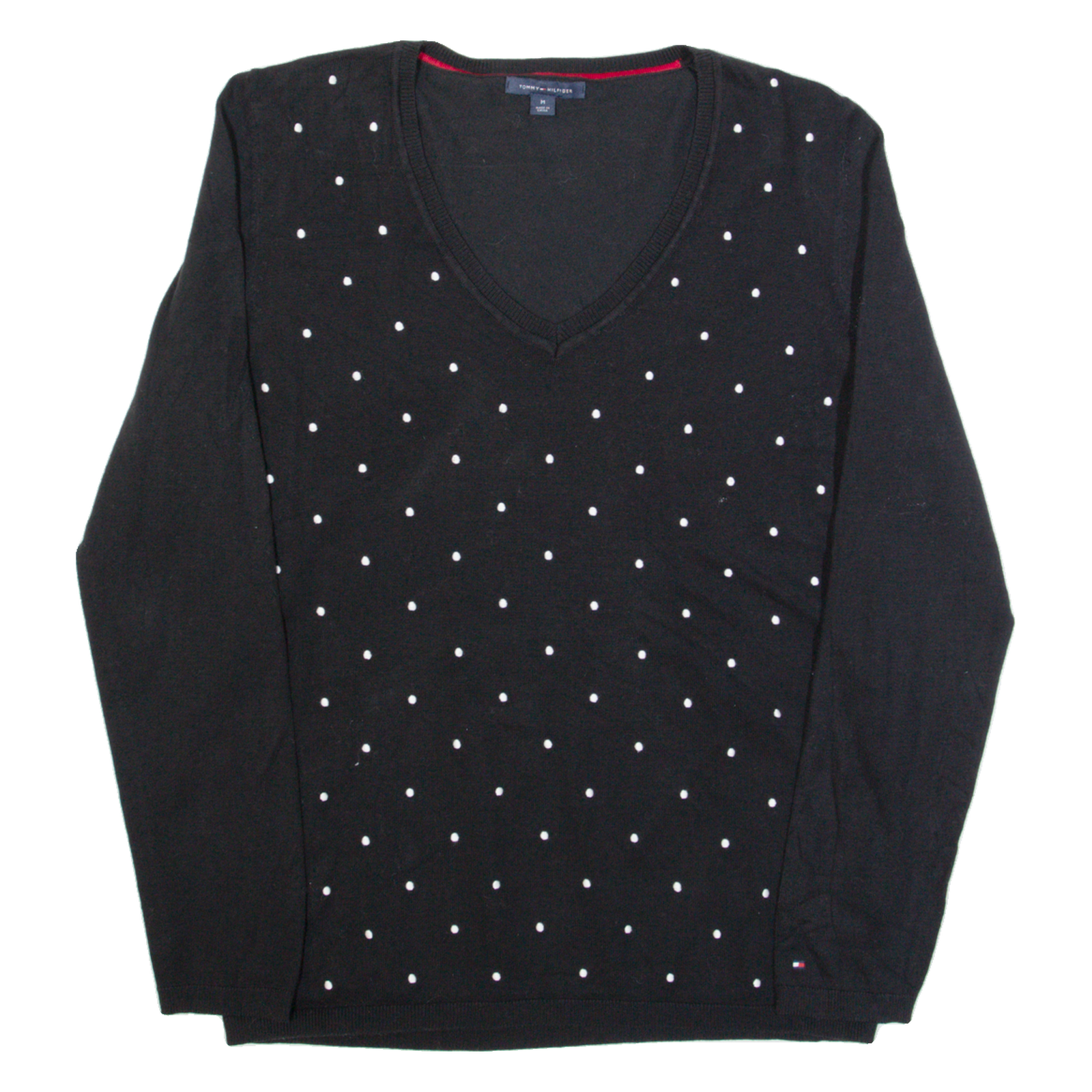 TOMMY HILFIGER Womens Patterned Jumper Black Polka Dot V-Neck Tight Knit M Refurbished - N/A refurbished available on Cerqular