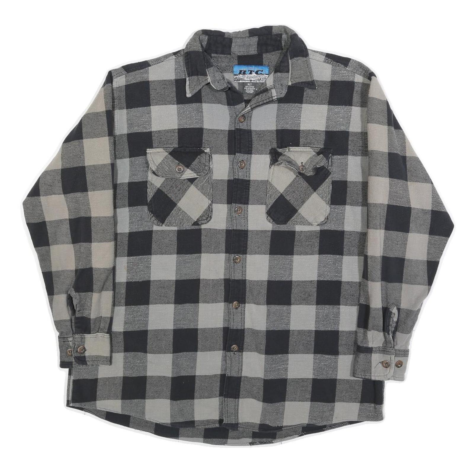 BTC Mens Black & Grey Check Flannel Shirt XL Cotton Blend Casual Workwear Refurbished - N/A refurbished available on Cerqular